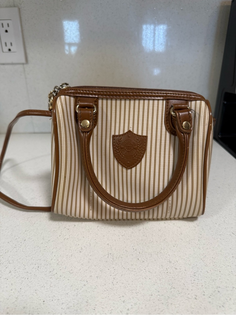 Liz Claiborne Tan & Cream Striped Mini Satchel